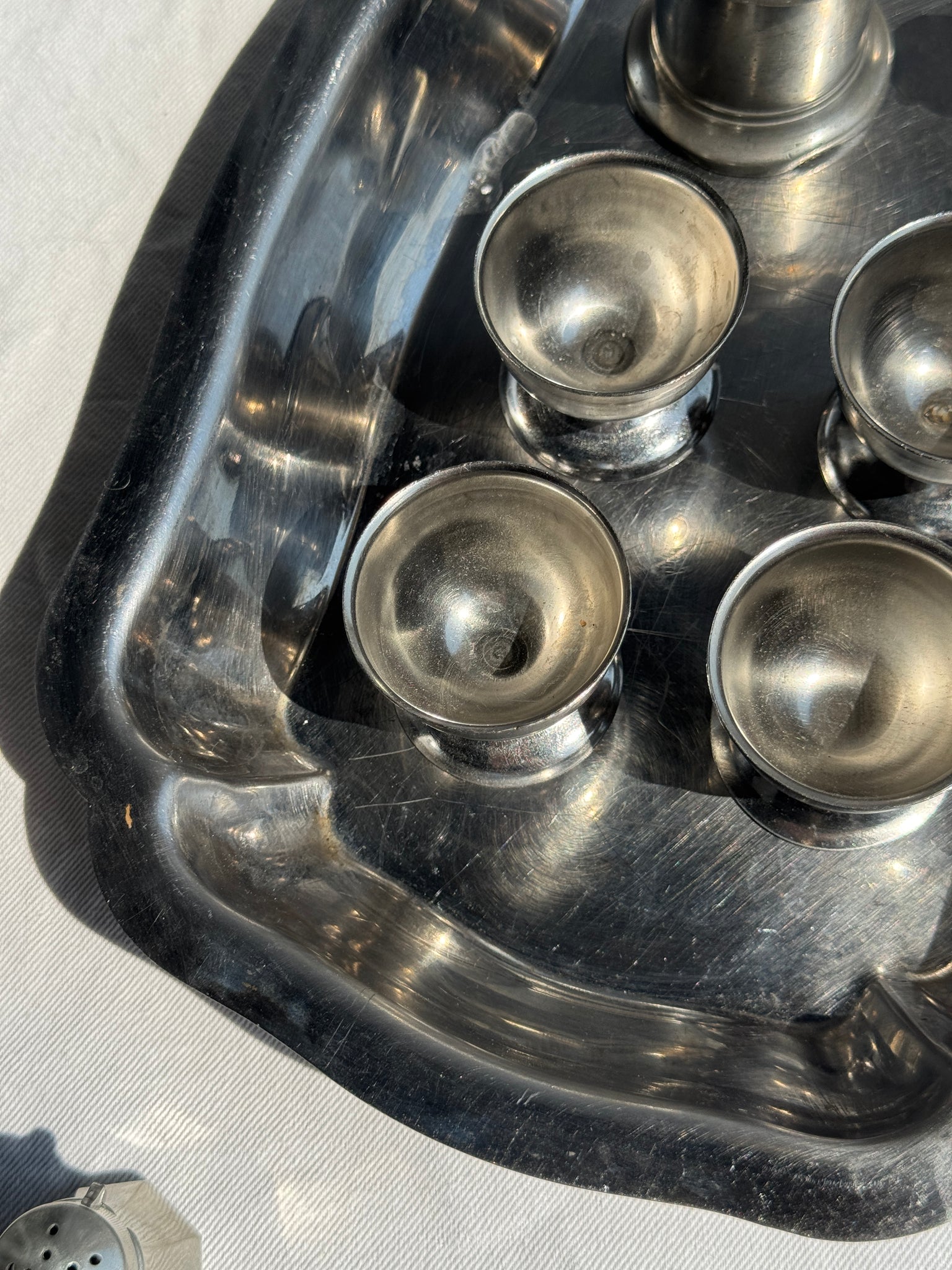Lot de 6 coquetiers en métal argenté en inox vintage