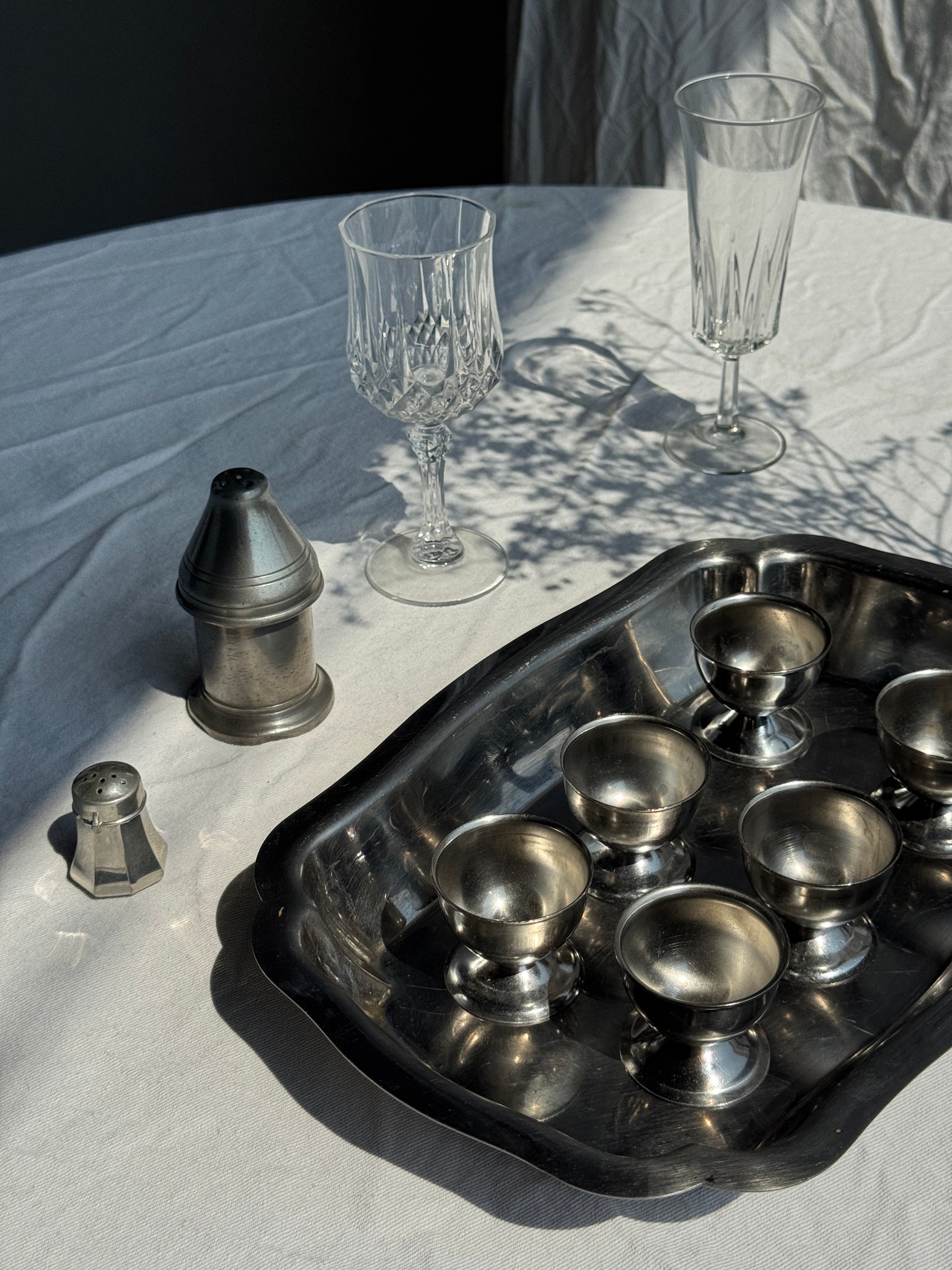 Lot de 6 coquetiers en métal argenté en inox vintage