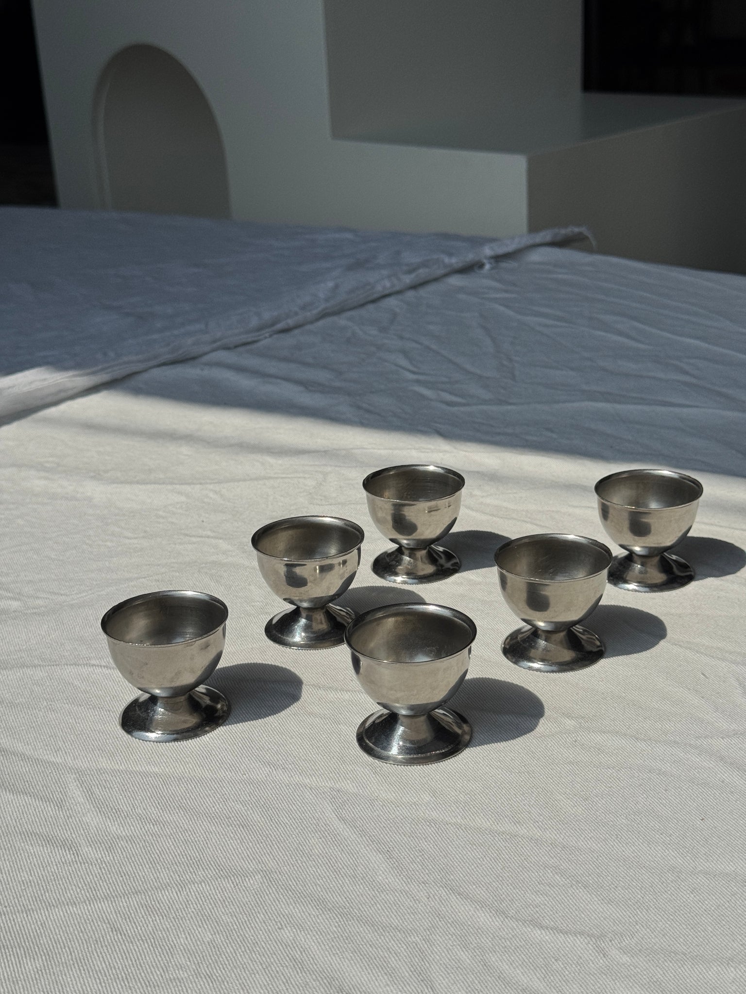 Lot de 6 coquetiers en métal argenté en inox vintage