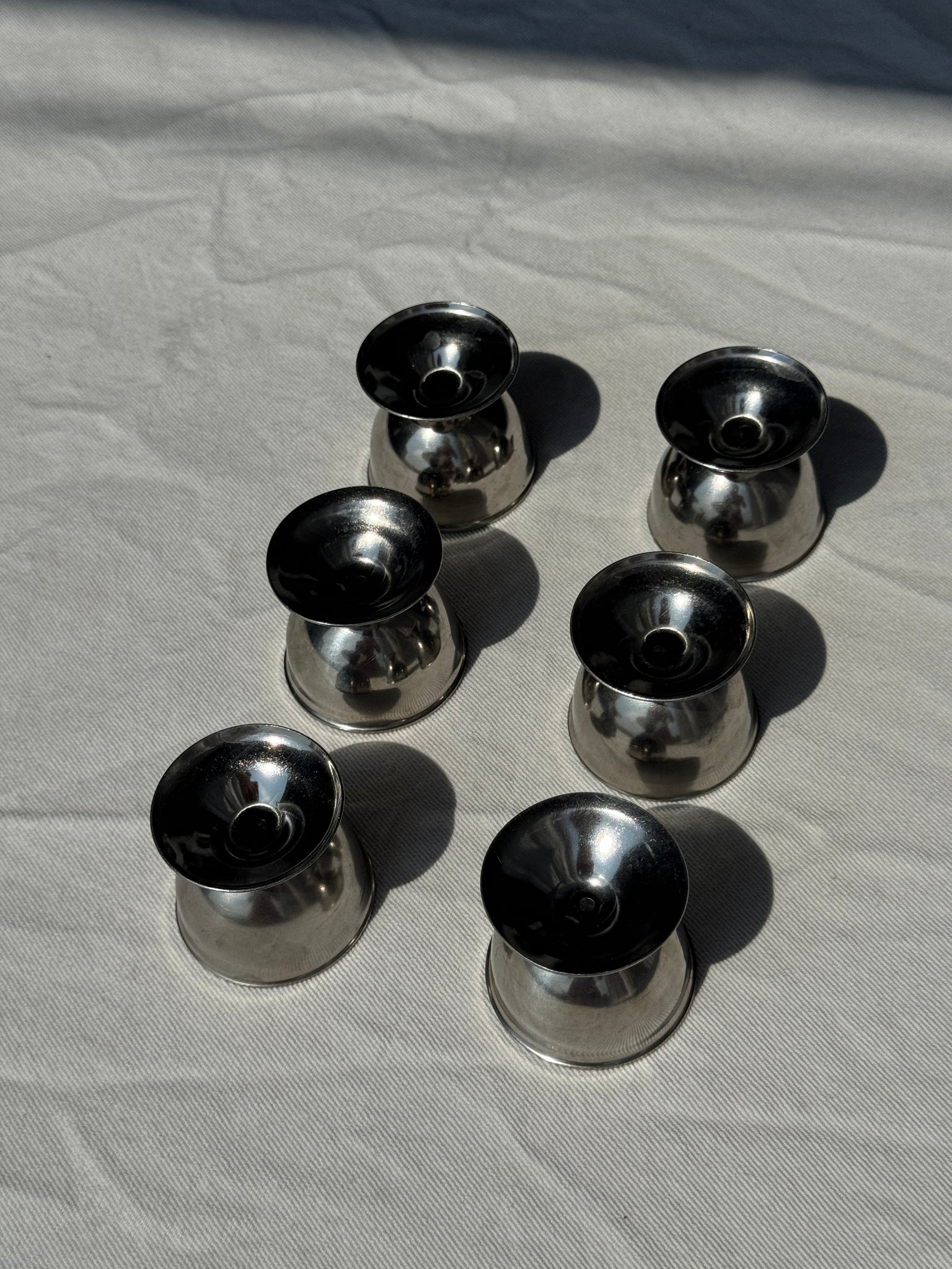 Lot de 6 coquetiers en métal argenté en inox vintage