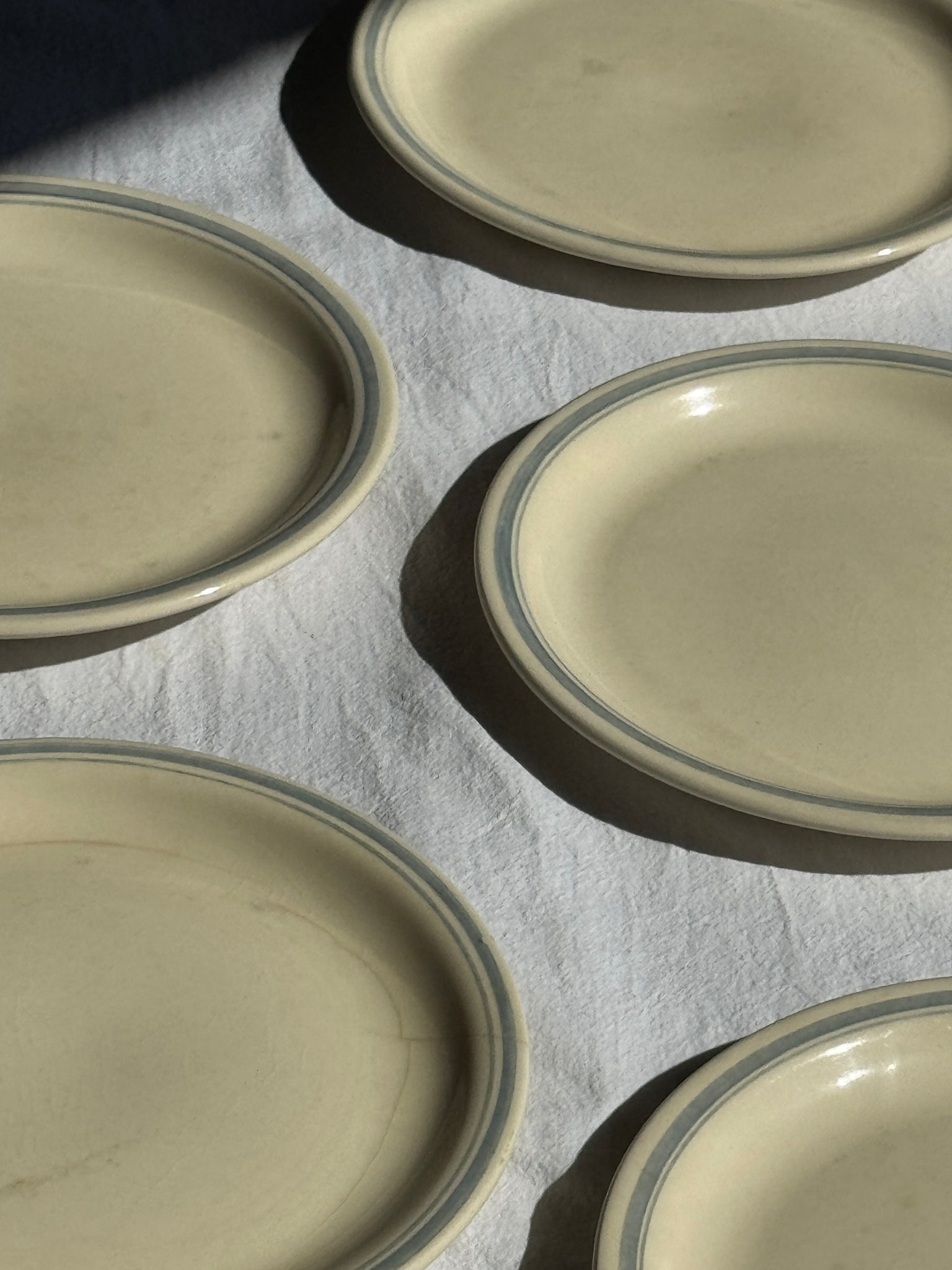 Lot de 8 assiettes plates blanches liseré bleu vintage D23,5