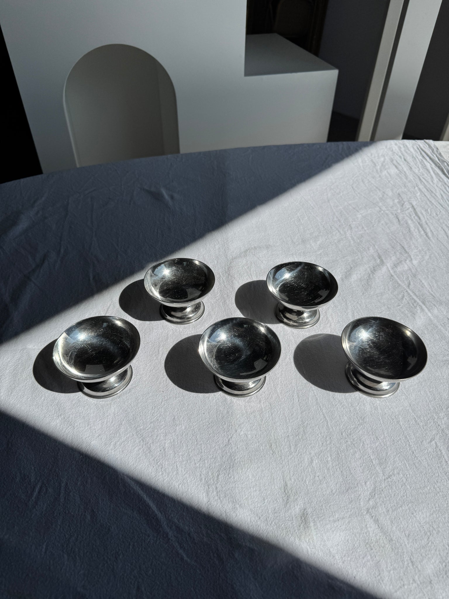 Lot de 5 petites coupes à glace vintage en métal argenté H5 D9