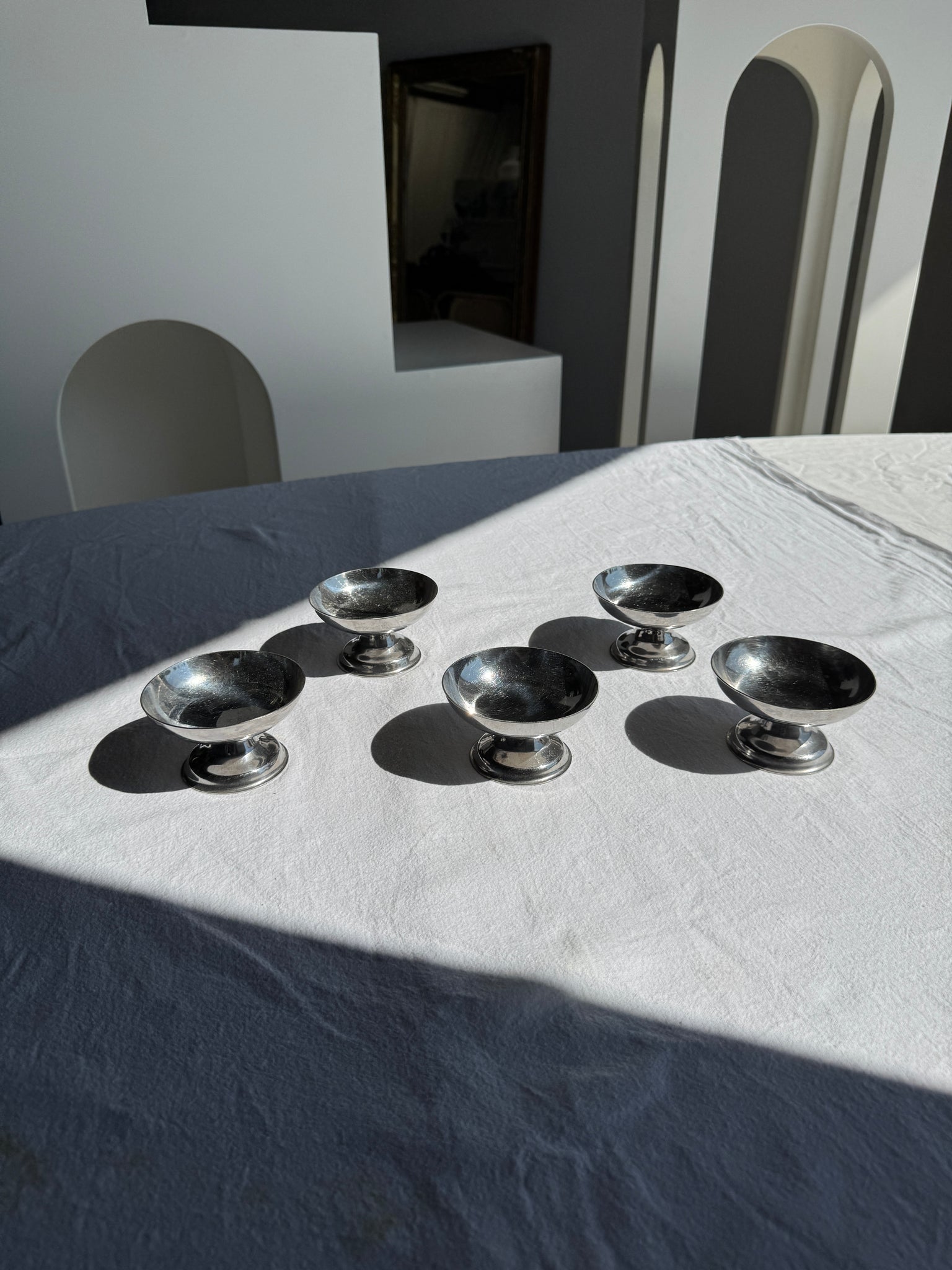 Lot de 5 petites coupes à glace vintage en métal argenté H5 D9