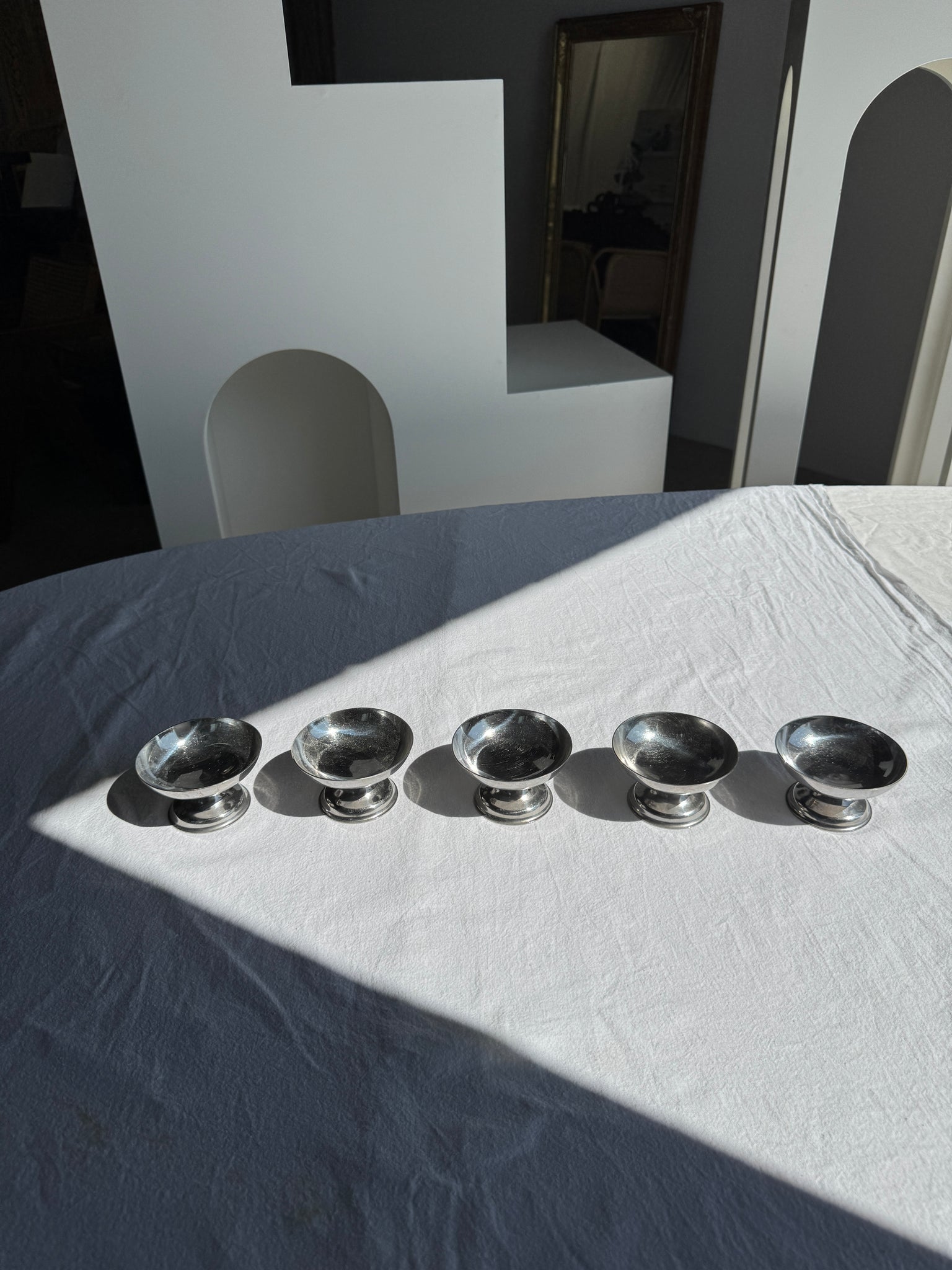 Lot de 5 petites coupes à glace vintage en métal argenté H5 D9