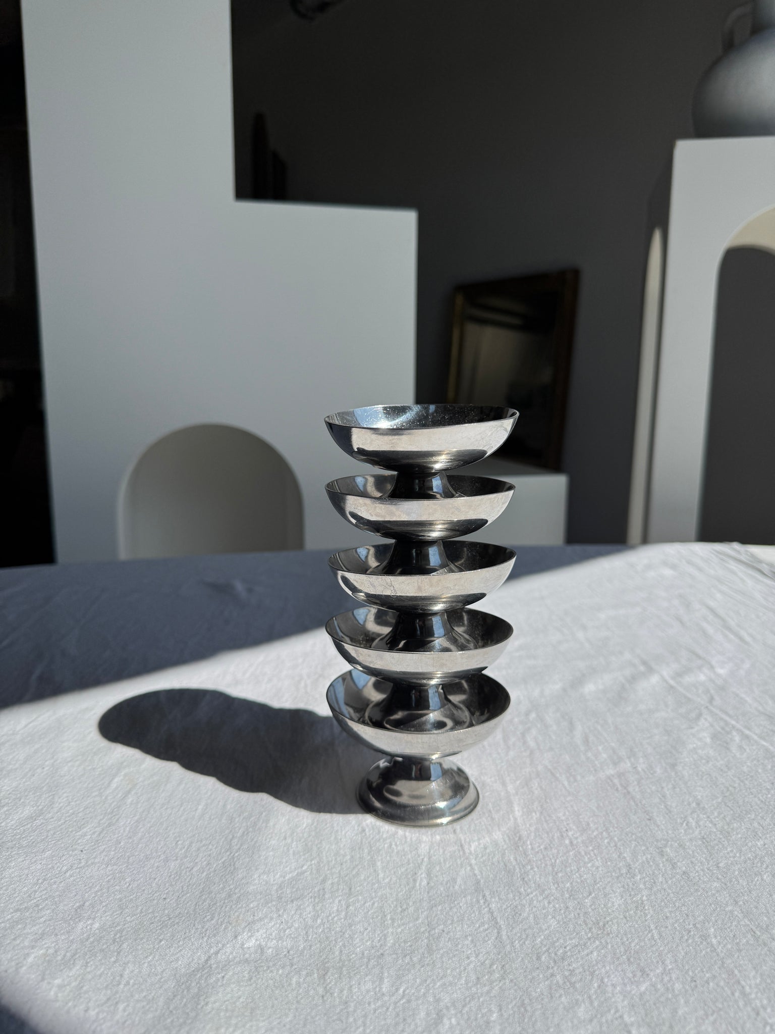 Lot de 5 petites coupes à glace vintage en métal argenté H5 D9