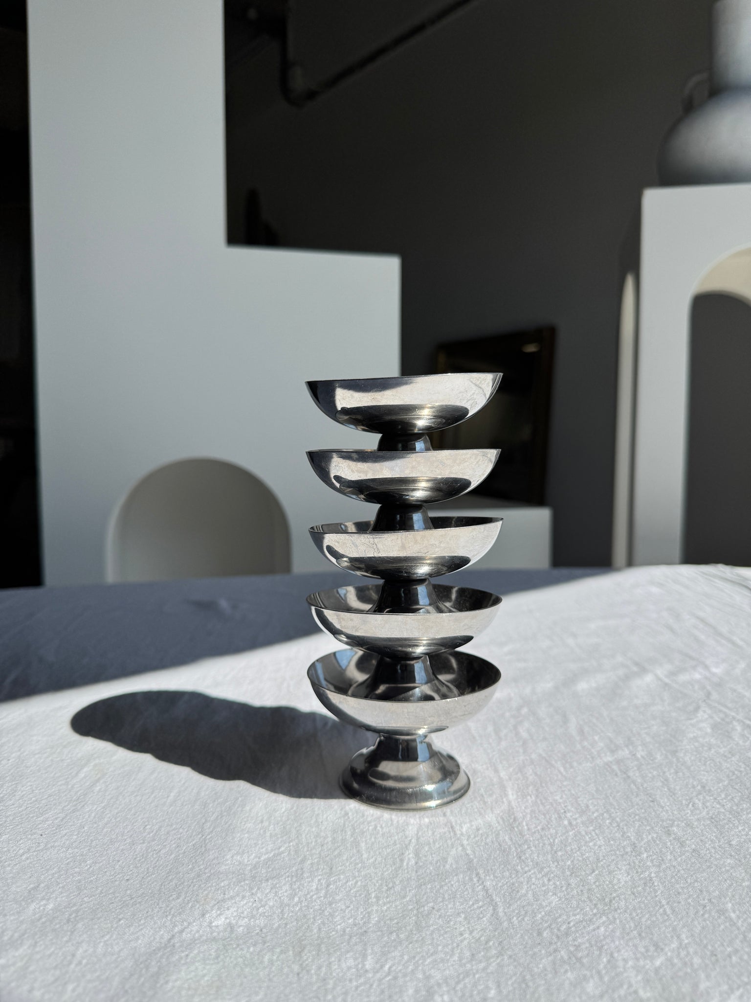 Lot de 5 petites coupes à glace vintage en métal argenté H5 D9