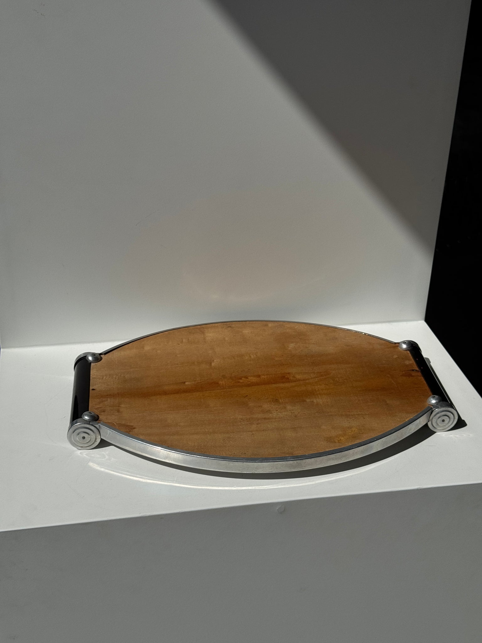 Plateau miroir à deux anses noires vintage 26x38