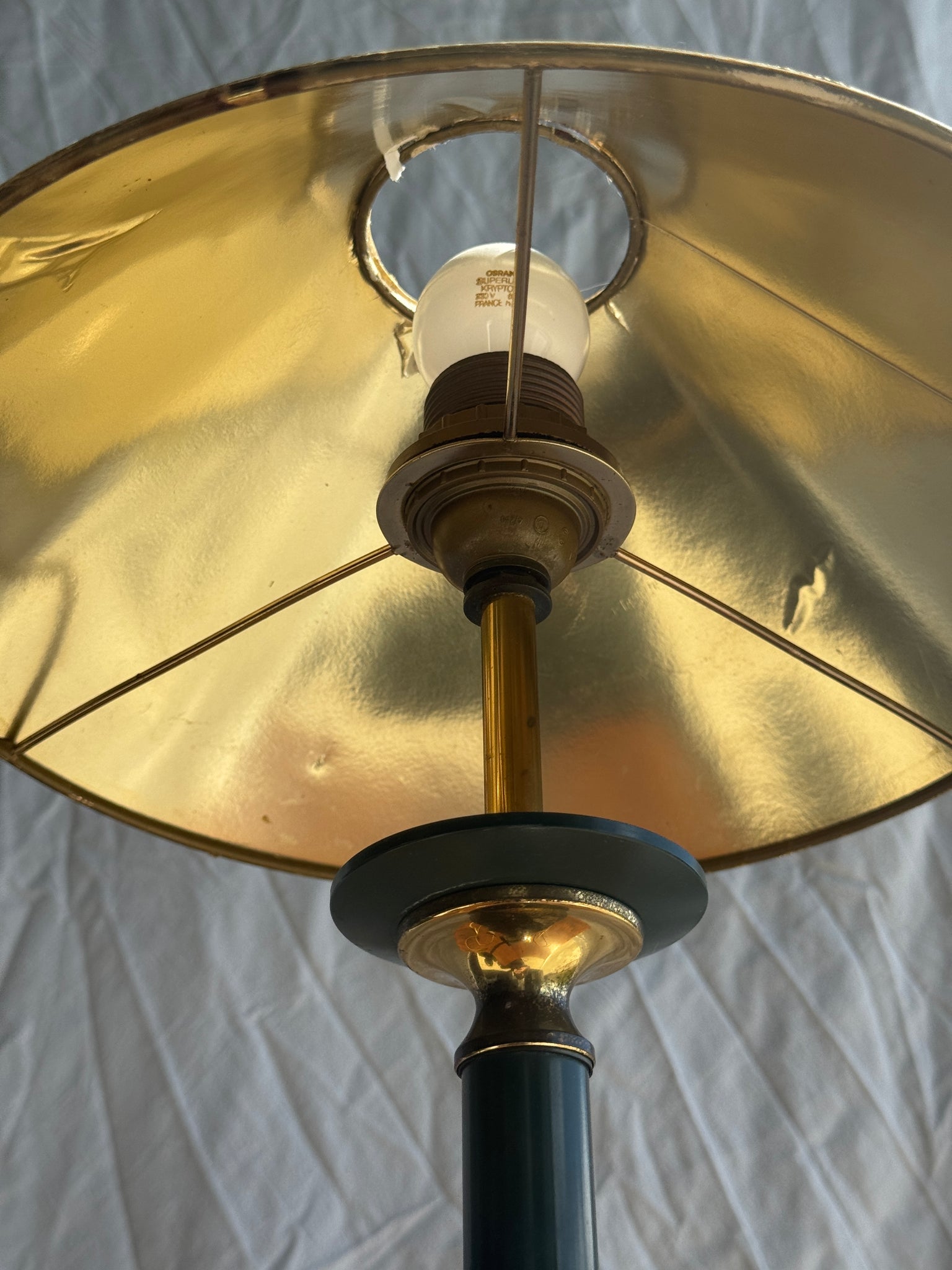 Lampe à poser vintage verte et dorée H60 D30