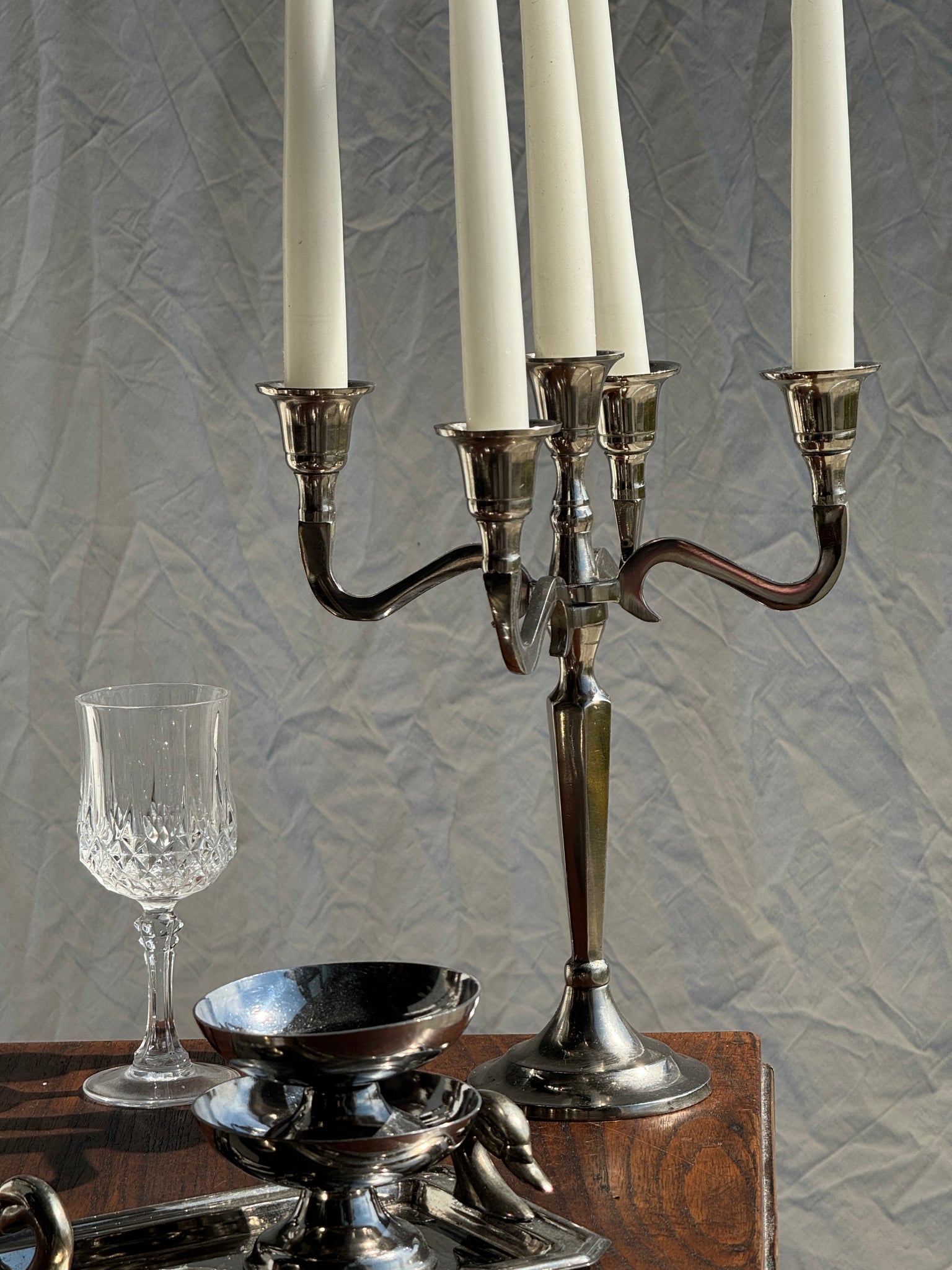 Paire de chandeliers à 5 branches en métal argenté H27