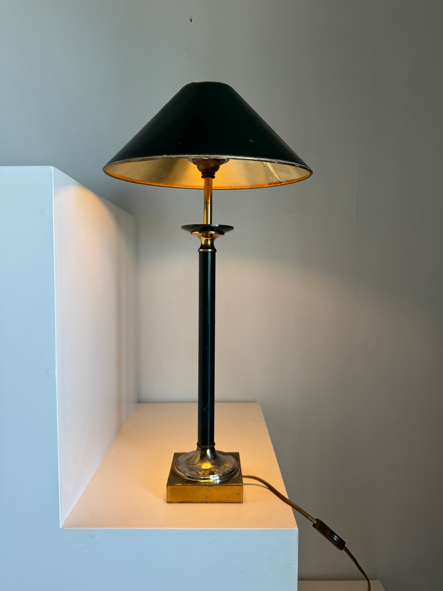 Lampe à poser vintage verte et dorée H60 D30