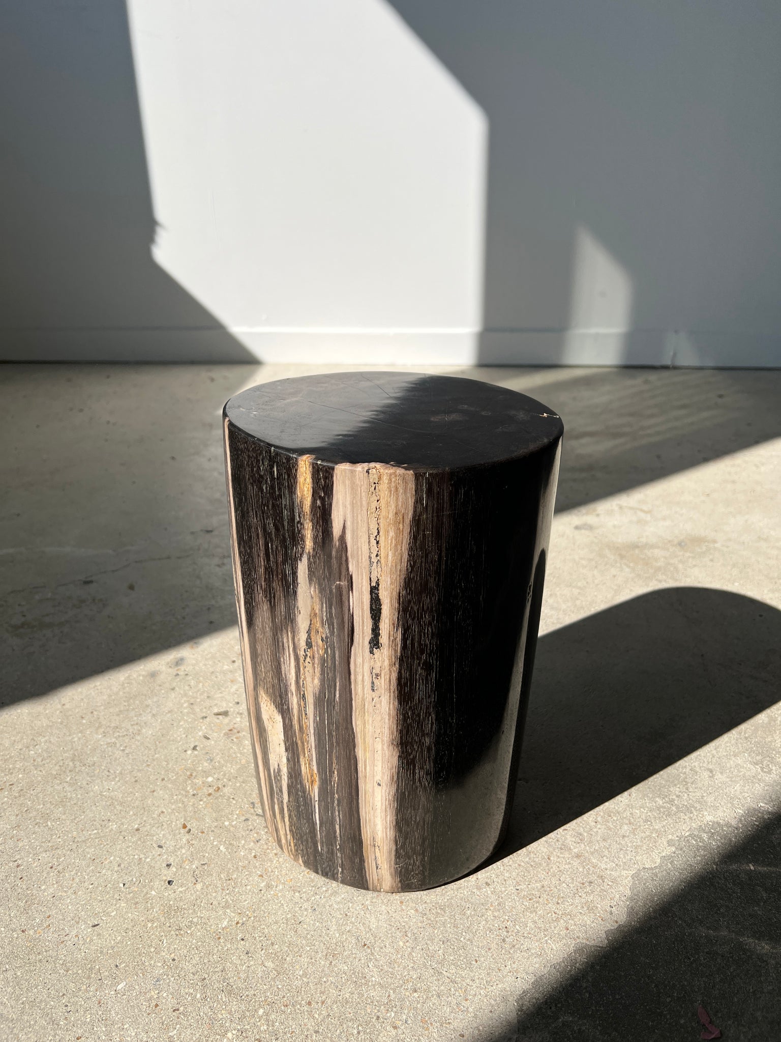 Table d'appoint en bois pétrifié noire H:34cm D:22cm