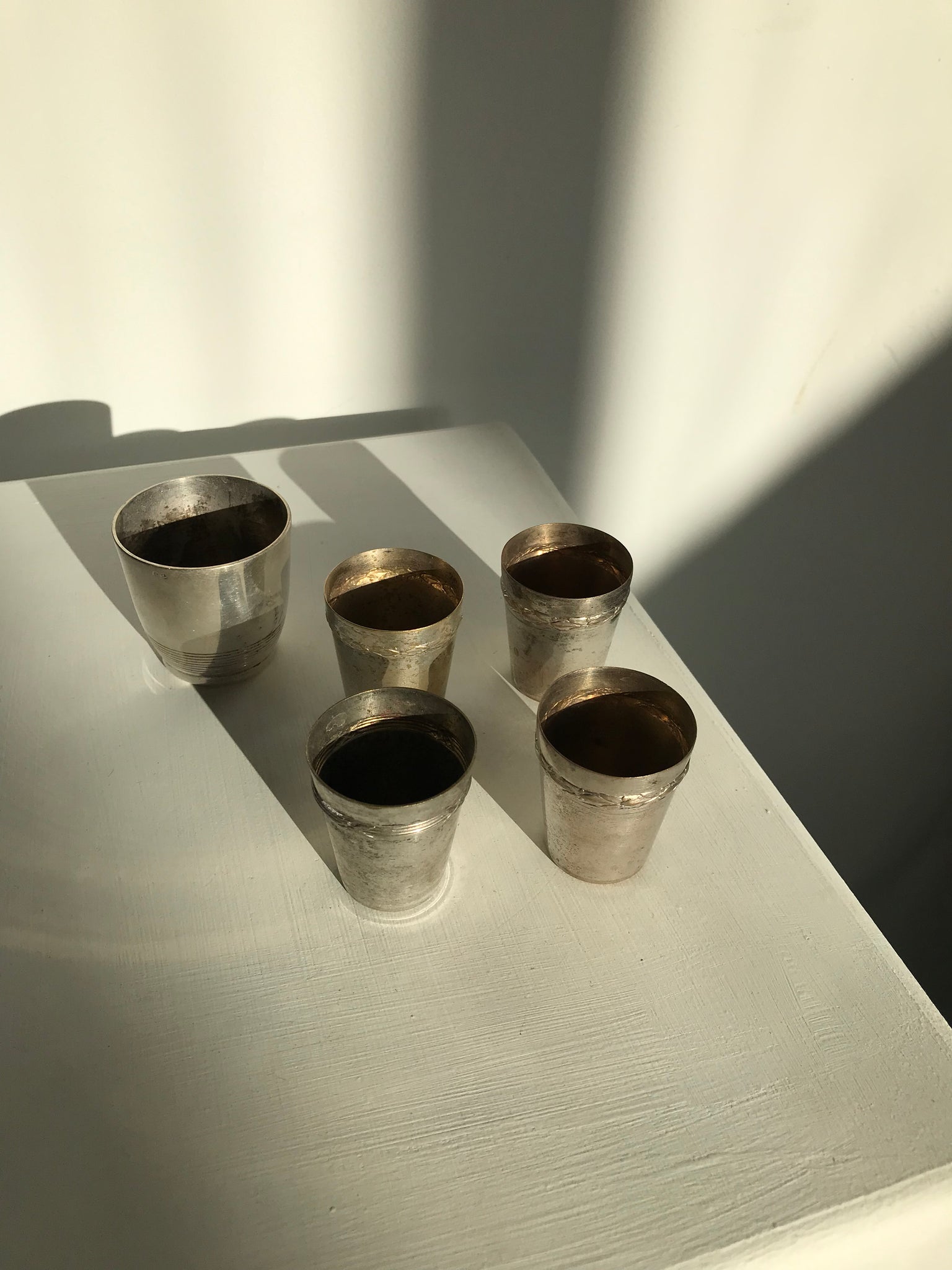 Ensemble de 5 mini timbales en métal argenté