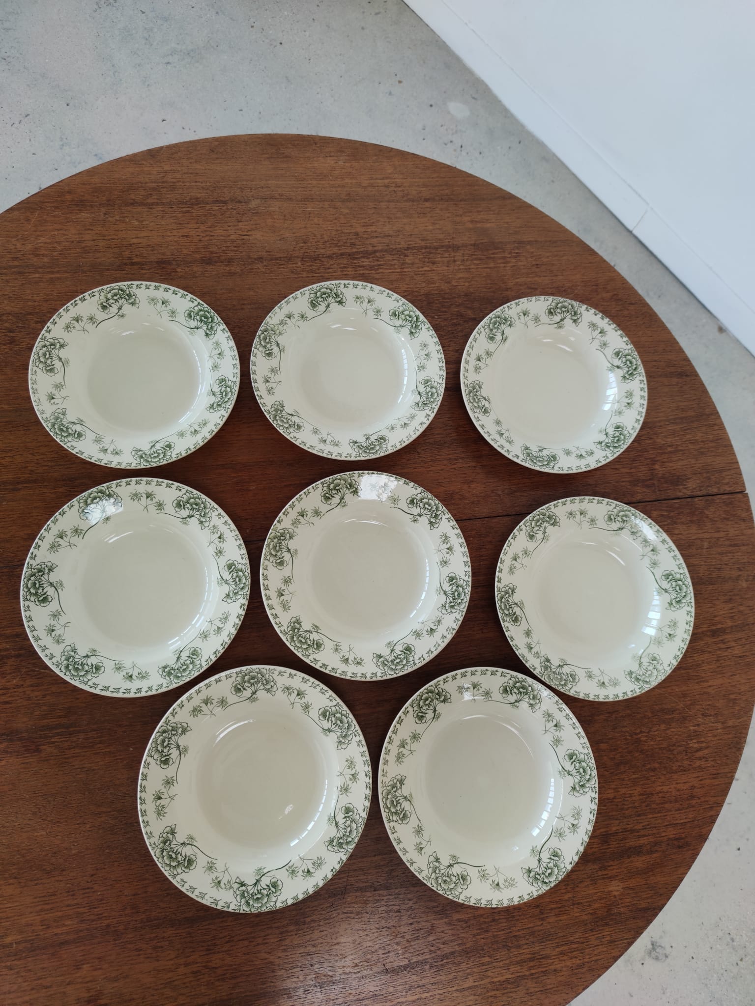 Série de 8 assiettes creuses à décor floral vert Palmyre U&Cie Sarreguemines