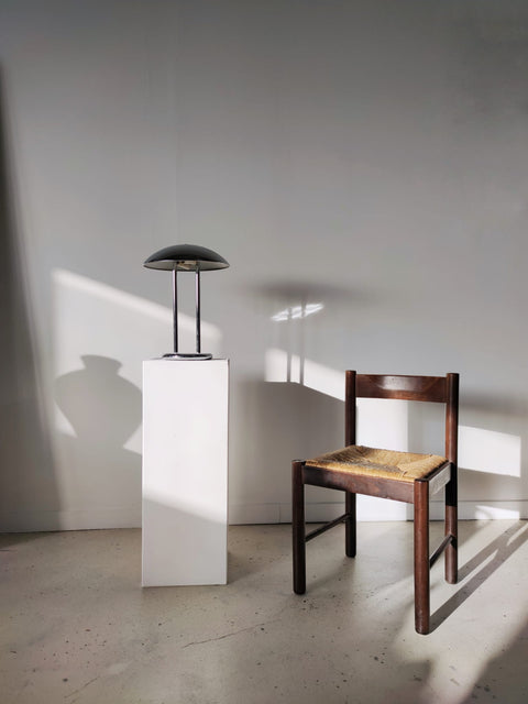 Chaise en bois naturel, dossier bandeau et assise paillée