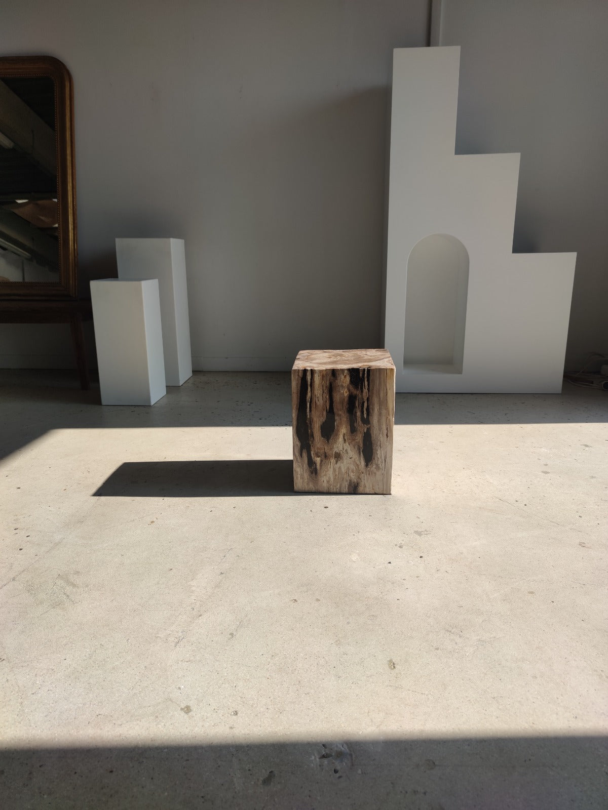 Table d'appoint en bois pétrifié rectangulaire clair