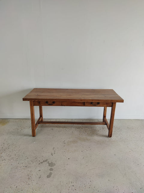 Grande table de ferme ou monastère en chêne à entretoise